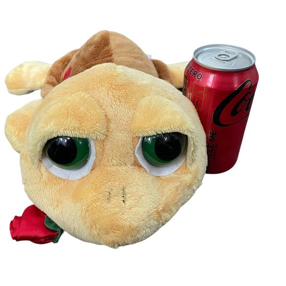 Russ Berrie Lil Peeper Shelly Turtle Plush 15" Big Green Eyes Red Rose Toy READ - Picture 2 of 16